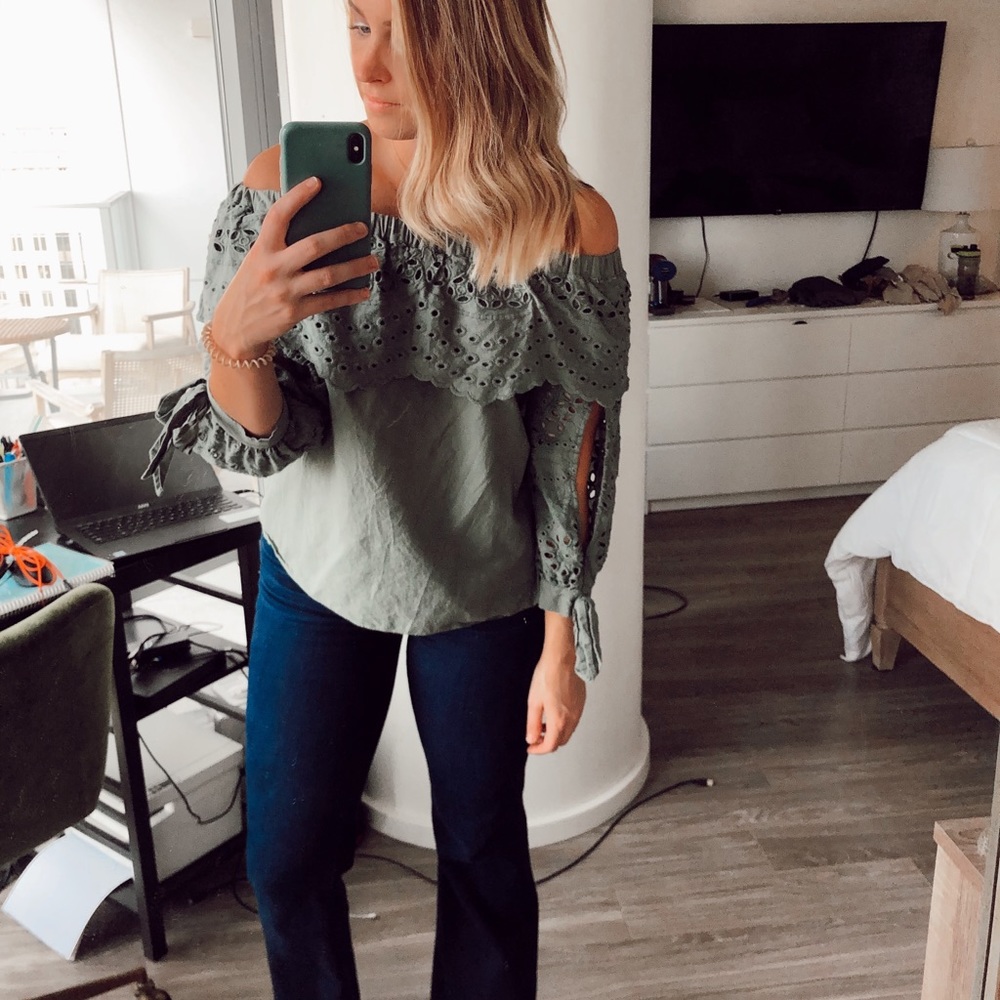 Parker NY green off the shoulder top